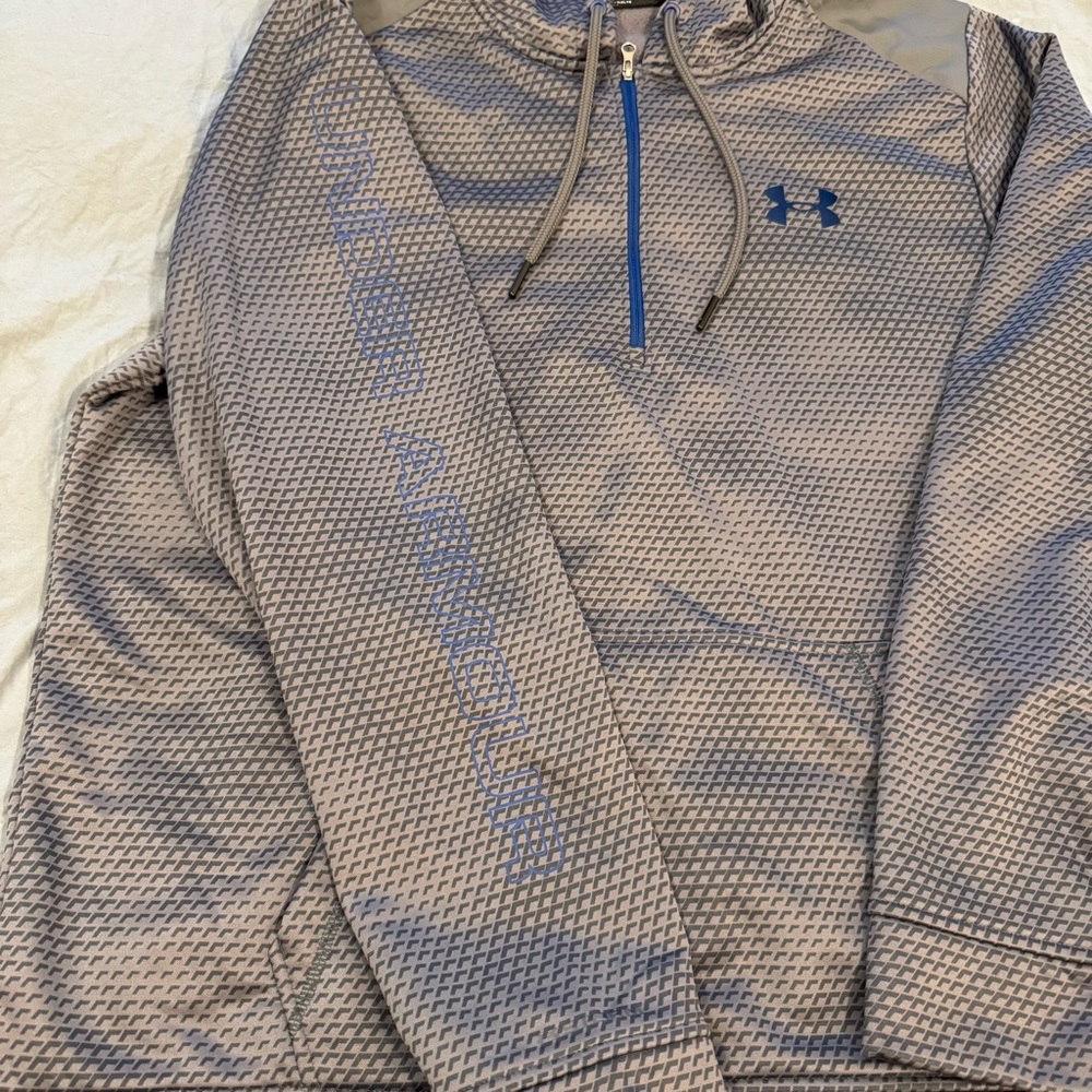Under Armour Hoodie Pullover 1/4 Zip Sweatshirt‎ Mens Size L Gray Blue Logo - Picture 9 of 9